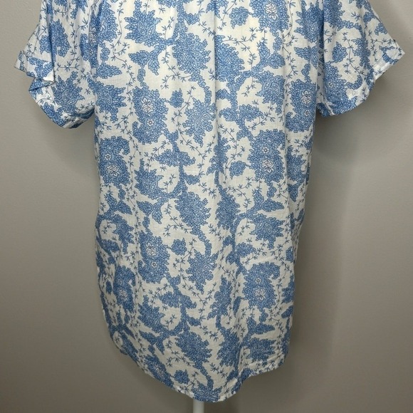 Saule Parc Ruffle Collar Top Size XS Blue Floral Cotton Cottagecore Preppy Chic - Picture 7 of 10